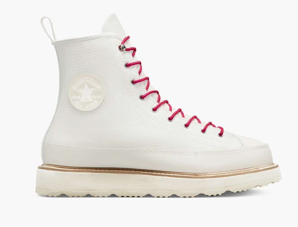 CONVERSE Chuck All Star New $120 Leather Hi Top Boot Ivory Pink Womens Sz10